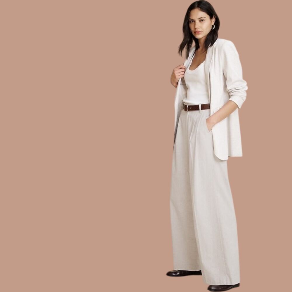 Banana Republic Factory Linen Blend Wide Leg Pleated Trouser Pant Flax Size 12
